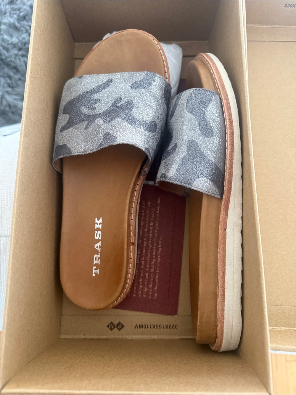 Trask Silver Camo Slide Sandals with Tan Footbed